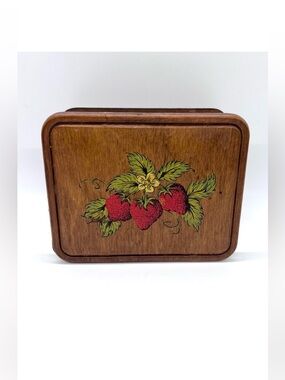Vintage 70’s 80’s Wood Strawberry Napkin Letter Holder